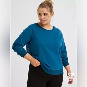 Torrid Active Teal Blue Happy Camper Micro Fleece Crew Neck Sweatshirt Cozy Warm
